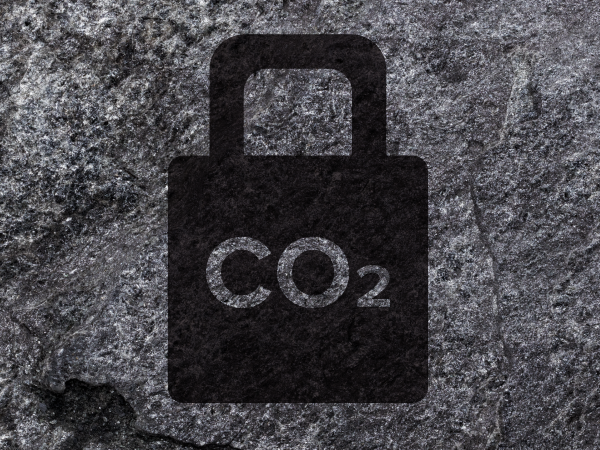 An illustration of a padlock on rock with "CO2" on it