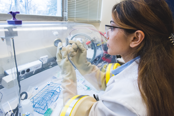 lab worker with glove box