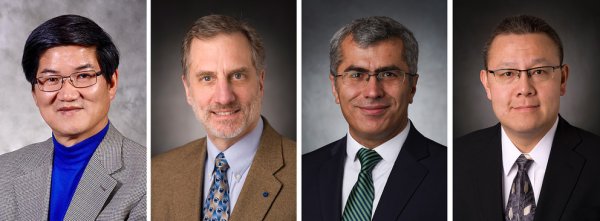 four individual portrait style photos of professors arranged side by side