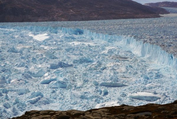 The Helheim Glacier is a possible analog for the future behavior of the much larger glaciers on Antarctica.