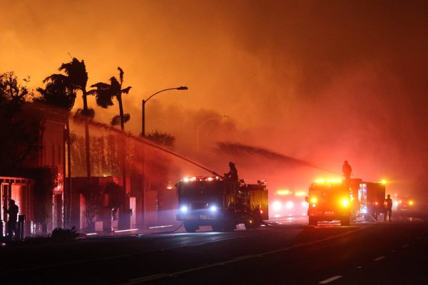 Firefighters battle the Palisades wildfire in Los Angeles, January, 2025.