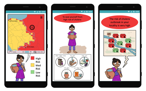 CholeraApp informs users of cholera risks through illustrations and text warnings