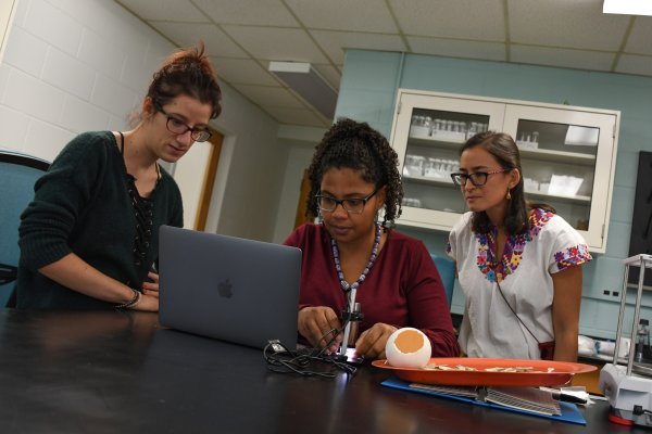Kristina Douglass working with her lab colleagues