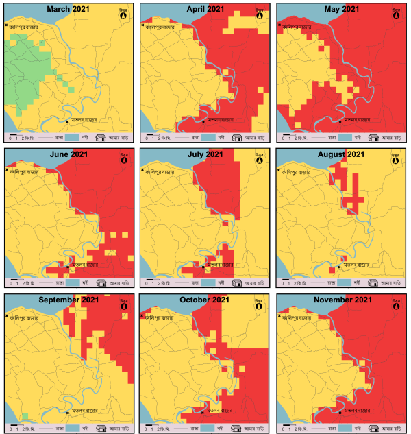 Map of Cholera risks in Bangladesh over time