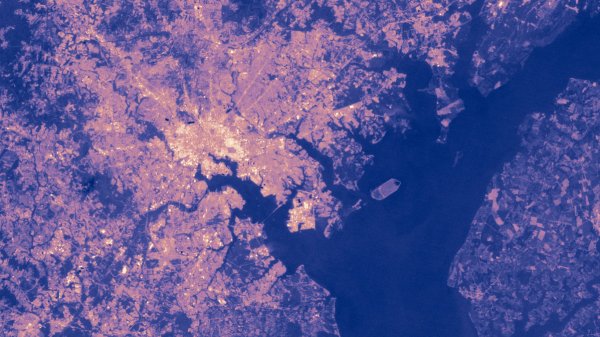 Satellite view of urban surface temperatures in Baltimore, Maryland