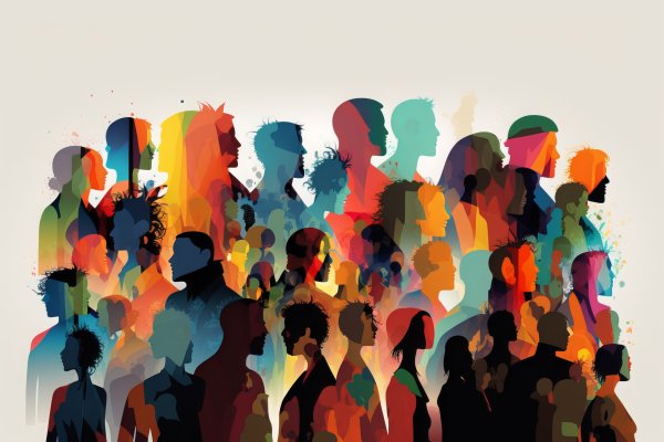 An abstract illustration of a a crowd of colorful people