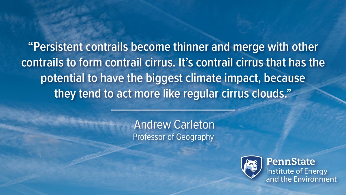 “Persistent contrails become thinner and merge with other contrails to form contrail cirrus. It’s contrail cirrus that has the potential to have the biggest climate impact, because they tend to act more like regular cirrus clouds.” Andrew Carleton, Professor of Geography 