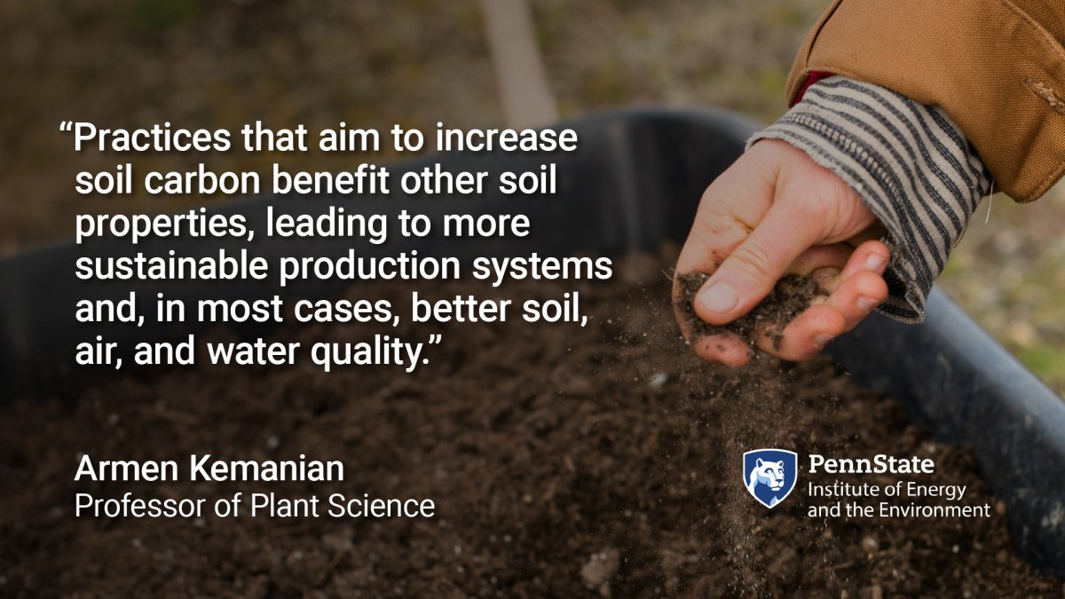 "Practices that aim to increase soil carbon benefit other soil properties, leading to more sustainable production systems and, in most cases, better soil, air, and water quality." Armen Kemanian, Professor of Plant Science. Penn State Institute of Energy and the Environment