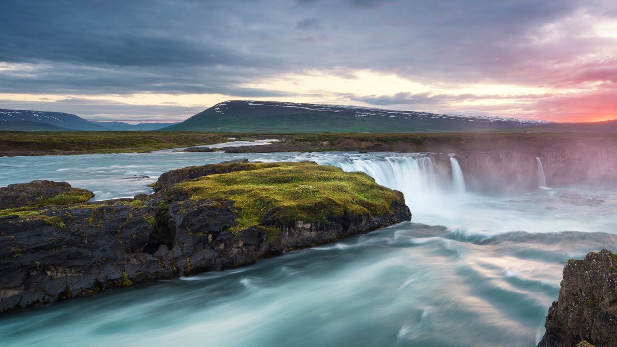 waterfalls at dusk