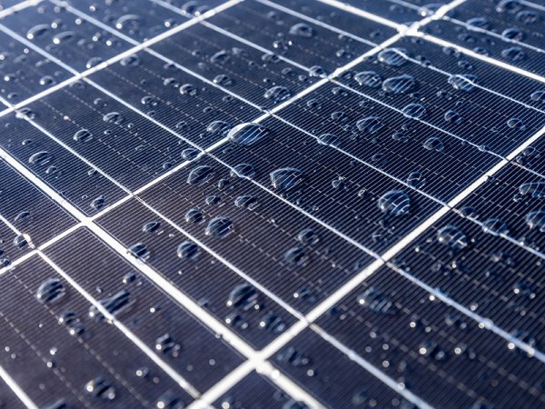 Rain water on a solar panel