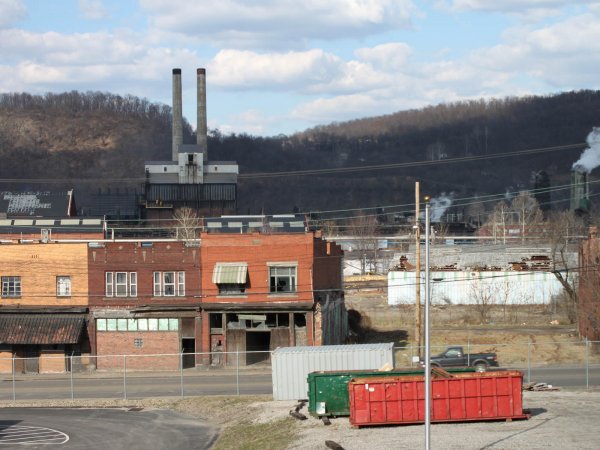 cityscape of western Pennsylvania rustbelt town