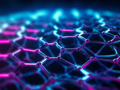 white and blue abstract image of a graphene mesh