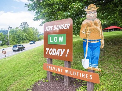 Fire Danger LOW today! Sign with Smokey the Bear, Prevent Wildfires. Mattie Neretin / Post-Gazette