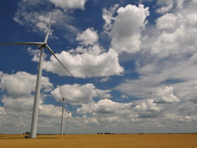 wind turbines standing in a field