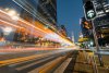 Long exposure photograph of city traffic at night in an urban environment